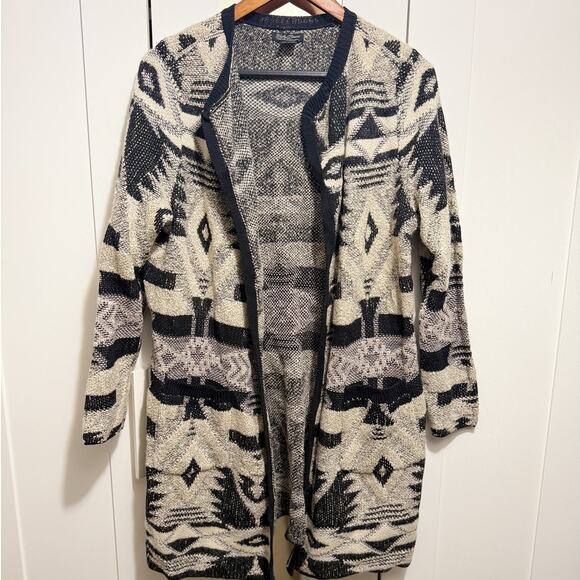 Lucky Brand Aztec Open Front Cardigan Women’s 1X Black Cream Knit Sweater - Picture 3 of 10